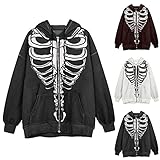 MEALLING Damen Y2k Vintage Zip Up Hoodie Pullover Oversize Kapuzenjacke Reißverschluss Kapuzenpullover Damen Hoodies Übergangsjacke mit Kapuze 90Er Y2K E-Girl Übergangsjacke Mit Taschen Sw