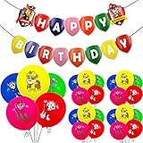 Paw Patrol Party Supplies, 25 Stück Luftballons Dekoration Latex 1 Banner, Hund Geburtstag Deko, Geschenk für Kinder, Happy Birthday Luftballon und Banner für Kindergeburtstag Party