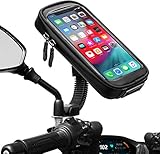 ENONEO Motorrad Handyhalterung Wasserdicht 360° Drehbar Motorrad Smartphone Halterung mit Regenschutz Motorrad Handy Halterungen Rückspiegel bis zu 6,7' (Schwarz)