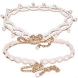 Barry.Wang Damen-Gürtel mit Strasssteinen, für Hochzeiten, Partys, Clubs, 100 cm, Beauty Kette Perlenkette lang off white, O