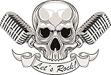 Let's Rock Skull Aufkleber Sticker Schädel Totenkopf Musik Bands Rock 'n' Roll Mikrofon Rockabilly O