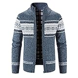 Asija Pullover Herren Strickjacke, Dicker Pullover, mit durchgehendem Reißverschluss, Stehkragen, warm, Fleece-gefüttert, Wintermantel Herren Pullover H