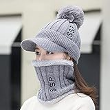 Warme Mütze Plus Samt Dicke Strickmütze Mütze Damen Winter Warme Latzmütze Anzug Outdoor Kältebeständig Radfahren Mütze-Beige-Anzug