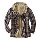 Kittoy Herren Karierte Jacke Gefütterte Winterjacke Karo Mantel Übergangsjacke Warme Kapuzenmantel Langarm Innenfutter Thermohemd Hemdjacke Hoodie Holzfällerhemd Outdoorjack