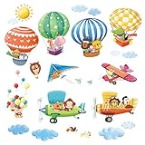 Decowall DAT-1406B1506B Heißluftballons Doppeldecker Autos Flugzeuge Tiere Wandtattoo Wandsticker Wandaufkleber Wanddeko für Wohnzimmer S