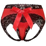 Taube Sexy Höschen für Frauen in Übergröße, Hipster, süße Schleife, Unterwäsche, Spitzenslip, Mitternachts-freche Dessous, rot, XX-Larg