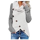 OSYARD Damen Sweatshirt Pullover Cardigan, Frauen Langarm Solid Tops Bluse Shirt Asymmetrisch Rollkragen Tunika Hemd Einfarbig Oberteile Strickpullove Pulli Herbst Winter Warme Sw