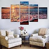 High-Definition-Druck moderne modulare 5 Bilder Heimtextilien Meerblick Wellen rote Wolken Sonnenuntergang Landschaft A5 XL