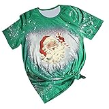 Damen Weihnachts-T-Shirt Kurzarm Rundhals Weihnachtsmann Muster Weihnachtsshirt Casual Frauen Tshirts Slim Weihnachtsbluse Weihnachten Tshirt Oberteile Tee Top