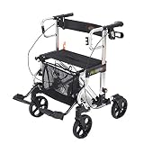 LLSS Leichter zusammenklappbarer Einkaufswagen aus altem Wagen, Aluminiumlegierungsrad mit gepolstertem Sitz und tragbarer Vinyl-Befestigungstasche Allrad-Walk