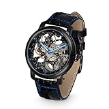 Hermann Jäckle - Nürnberg Skelettuhr für Herren I Armbanduhr mit skelettiertem PTS9211 Uhrwerk I Armbanduhr mit Handaufzug I Schwarze Herrenuhr aus Edelstahl I Armbanduhr mit Lederarmb