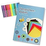 COM-FOUR® 2-teiliges Malset A3 - Filzstifte in bunten Farben - Tonzeichenpapierblock mit 10 Blatt und in 10 Farben (2-tlg Malset A3)