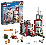 LEGO 60215 City Feuerwehr-Station, Bauset mit Lastwagen, Wasserscooter, Drohne und 3 Feuerwehr-Minifiguren sowie Licht- und Ton-Stein, Feuerwehrspielzeuge fü