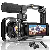 Videokamera 4K WiFi Full Hd Video Camcorder mit Mikrofon YouTube Vlogging Digitalkamera,IR Nacht 48MP16X Digital Zoom 3,0 Zoll 270 ° Drehbarer Touchscreen Kamerarecorder mit Fernbedienung