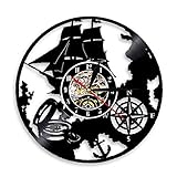 BBZZL Yacht Seeanker Segelboot Teleskop Maritime Transport Wanduhr Vintage Vinyl Lenkrad Handgemachte Wandkunst Handgemacht Mit LED