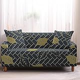 Elastischer Sofabezug 4 Sitzer Sofaüberwurf Antirutsch Couch Überwurf Stretch Elastische Stoff Gedrucktes Muster Sofahusse Sofa Abdeckung Hussen Überwurf Für Sofa, Dunkelgrüne, Gelbe B
