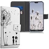 kwmobile Wallet Case kompatibel mit Huawei P20 Lite - Hülle mit Ständer Kartenfächer Pusteblume Love Schwarz Weiß