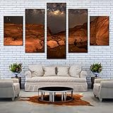 LOLAS Bergwüste Leinwanddruck, graue Milchstraße Sterne Himmel Multi Leinwand, braune Grand Canyon Wüste Leinwand Set, Sampanbok Naturstein Park 5 Stück Leinwand Wandkunst 200 x 100 cm R