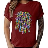 Unisex Frauen Männer T-Shirt Vintage Bunte Tier Schmetterling Bedruckte Tops Neuheit 3D Motiv Pullover Mode Rundhalsausschnitt Kurzarm lose Tunika Bluse(L,Z5 Rot)