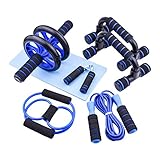 ECOMP AB Roller Bauchtrainer 6in1 Fitnessset mit Kniepolster, Liegestützgriffe/Push up Stand, Fitness Resistance Bänder, Springseil, Handtrainer für Männer Frauen Hause Bauchmusk