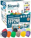 48 CE-zertifizierte FFP2-Masken Made in Italy BFE ≥99% Mix 12 Farben Blau, Orange, Rot, Schwarz, Blau, Grün, Apfelgrün, Gelb, Turteltauben, Lila, Pink, L