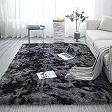 Aujelly Soft Area Rug Schlafzimmer Shaggy Teppich Zottige Teppiche Flauschige Bunte Batik-Teppiche Carpet Neu Dunkelgrau 90 x 150