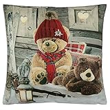 Weiche Kissenhülle 40x40 cm Weihnachten Teddys im Winter Weihnachtskissen Kissenbezug 100% Poly