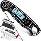 Fleischthermometer, Digitales Bratenthermometer, TEMOLA TM26 Grillthermometer wasserdicht thermometer LCD Hintergrundbeleuchtung kalibriert zum Backen, BBQ Wasser Öl Flüssigkeiten Küche (Schwarz)