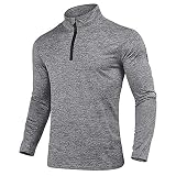 KEFITEVD Funktionsshirt Herren Langarm Mountainbike Shirt Warm Herbst Winter Stehkragen Pullover Workout Sweatshirt Long Sleeve Sportkleidung Männer Hellgrau S