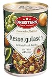 DREISTERN Kesselgulasch mit Kartoffeln und Paprika 400 g | leckeres Fertiggericht mit Gemüse in der praktischen recycelbaren Konserve | Hausmacher Mahlzeit mit viel Fleisch und Gemü