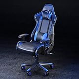 Ergonomisch Computerstuhl E-Sports Drehstuhl PU Leder Gamer Stuhl für Rückenschmerzen,Game Stuhl mit Kopfstütze und Lendenkissen,Hoher Rückenlehne Gaming Stuhl-Blau 67x122-132cm(26x48-52inch)