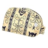 ZORE_FINE5 Arbeitskappe mit Knopf und Schweißband, Unisex, verstellbar, elastisch, zum Binden von Hüten für Halloween, Katze und Cobweb-01, 2 Stück