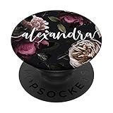 Alexandra Namen Personalisiertes - Modische Rosa Blumen PopSockets PopGrip: Ausziehbarer Sockel und Griff für Handys/Tablets mit Tauschbarem Top