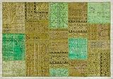 Türkischer Patchwork-Teppich, Wolle, handgefertigt, Grün, 5528 Größe 160 x 230