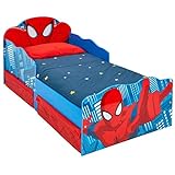 Hellohome 509 SDR Spiderman Children's Bed with Bright Eyes and Substrate Container, Wood, Red, 142 x 77 x 64
