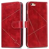 nancencen Kompatibel mit iPhone 6 / iPhone 6s Handyhülle, Elegante Modisch Schutzhülle mit [Kartenfach] [Standfunktion] Premium Dünne Lederhülle, Magnetisch Folio Flip Case Tasche - R