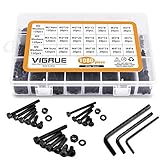 VIGRUE 1080Pcs Schrauben Set M2 M3 M4 Kohlenstoffstahl-Sechskopf-Knopf Schrauben Muttern und Unterlegscheiben Sortiment Kit Sechskantschrauben mit Aufbewahrungsbox flach Fall Box +Schraubenschlü