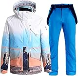 Carerleg@ 2 Teilig Skianzug Schneeanzug Winter Damen Skianzug Winddicht Wasserdicht Snowboardjacke Latzhose Set Winter Dick Warme Schneeanzug Skikleidung Männer-Blue Blau||S