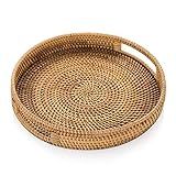 Trays Runder Rattan-Speicher-Tablett, Obstkorb, handgewebter Haushalts-Esstisch, Couchtisch, Brot und Snackkorb zum Frühstück, Getränke, Snacks, Brot, Couchtisch, Küchenorg