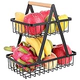 Obstkorb 2 Stöckig Obst Etagere Schwarz Metall Obstschale Abnehmbar Obst Halter ​Küche Ablagekorb,dekorativer Obstkorb Tortenständer Brotkorb Gemüsegestell für Obst (Schwarz)