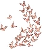 72 Stück 3D Schmetterlinge Doppelflügel Deko Schmetterling Wanddeko Butterfly Wandsticker, Klebepunkten Wanddeko mit Kristall Dekor für Wohnzimmer, Kinderzimmer, Türen, Fenster, Badezimmer(Rose)