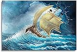 EIN Boot, das den Wind und die Wellen reitet, Leinwand-Wand-Kunst-Poster benutzerdefinierte HD-Druck-Raum-Dekor-Schlafzimmer-Dekor-Wohnkultur-50x70CM R