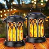 Garten Solarlampen für Außen Hängend, GEARLITE 2 Stücke Solar Laternen für Draußen mit Realistische Flammeneffekte, IP65 Wasserdicht Solarleuchten Gartendeko mit Clips für Außen Hof Balkon Geschenk