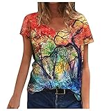 V Ausschnitt Damen Gelb Langarmshirt Damen Sommerbluse Damen Kurzarm Punkte Shirt Damen Sterne Tshirt Damen T-Shirt Teenager Mädchen Oversize Festival Top Damen Frauen Ob