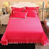 aedouqhr Tagesdecke/Decken Kristallsamt Baumwoll-Steppbettlaken 3-teiliges Bettwäsche-Set Dekoration Einzel-Doppelbett Multifunktions-Bettdecke/Decke mit 2 Kissenbezügen,Rosa-SuperKing:250x270cm+50x7