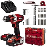 Einhell Akku-Bohrschrauber-Set TE-CD 18/40 Li +69 (2x2,0 Ah) Power X-Change (Lithium Ionen, 2 Gang, 40 Nm, inkl. 2x Akku + Ladegerät, Koffer + 69-tlg. Zubehör), R