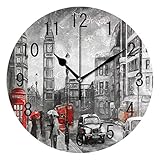 Use7, Acryl-Wanduhr, Motiv: Ölbild von London und Big Ben, rund, kein Ticken, leise, Dekoration, Kunst für Wohnzimmer, Küche, S