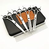 WMWX Pet Grooming Scissors Set, High-End-Haustierpflege-Werkzeuge aus Edelstahl, Hundereinigungswerkzeuge, Biegescheren, Breitzahnscheren,E