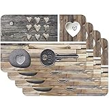 Venilia Tischset Platzset für Esszimmer, 4er Set abwischbar Polypropylen, lebensmittelecht 45 x 30 cm, 4 Stück, 59081, Kunststoff, Country Key of Love Braun, M