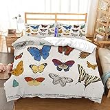 Schmetterlinge buntes Design Bettwäsche-Set Prinzessin Warme Winter Bettbezug 155x220 cm + 2 Kissenbezug 80x80 cm, 3D-Druck für Mädchen Teenager Süß Tier Weich Microfaser mit ReißV